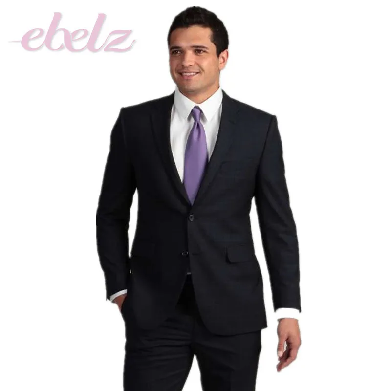 Buy Two Buttons Black Lounge Suits Groom Tuxedos Best Man Suit