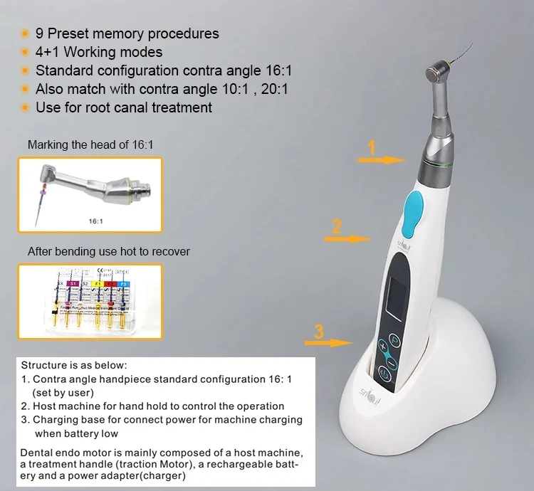 Dental Wireless Endo Motor With Light Mini Head 161 Low Speed