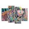 4 Panel Native American Indians Girl Feathered Beautiful Women Canvas Wall Art Abstract Colorful Artwork For Bedroom Home Decor