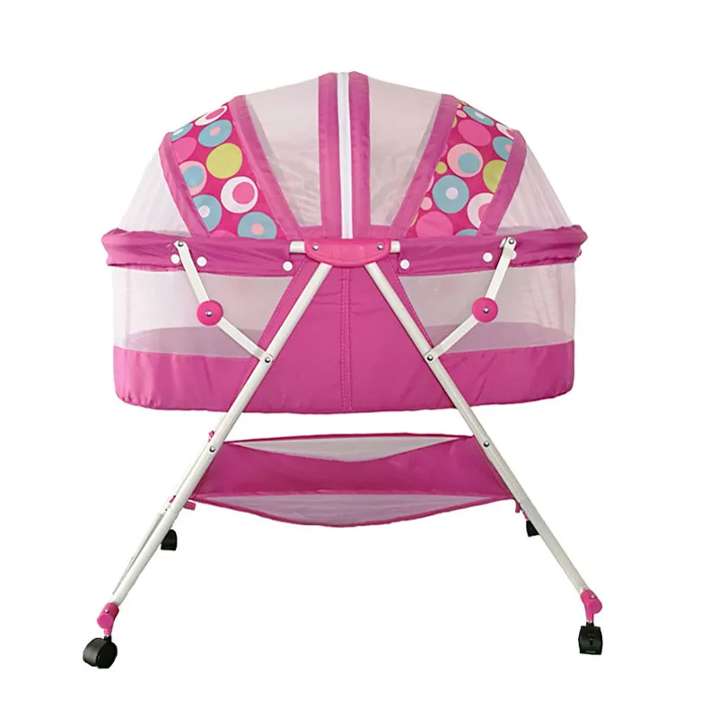 pink baby bassinet with canopy & wheels