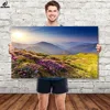 Wholesale led canvas wall art landscape painting lighted up stretched and framed art work for living room