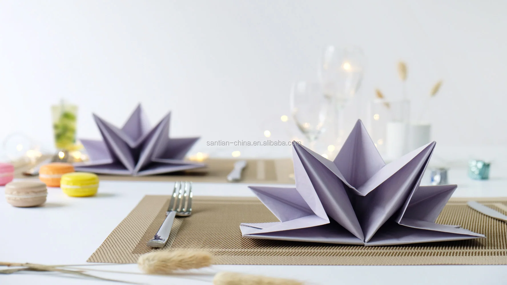 High Quality Green Pre Folded Paper Napkins For Wedding Buy Pre