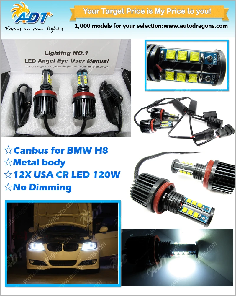 Luces LED H8 10000K 2x 120W LED Angel Eyes H8 Ringe Standlicht Für BMW E60 E61/71/70/82 LCI E90 E91 Bombillas Niebla BMW E92