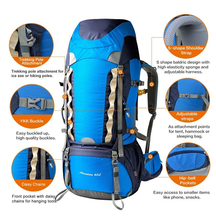 Mountaineering Backpack 60l Climbing Trekking Mountain Top Bag - Buy ...