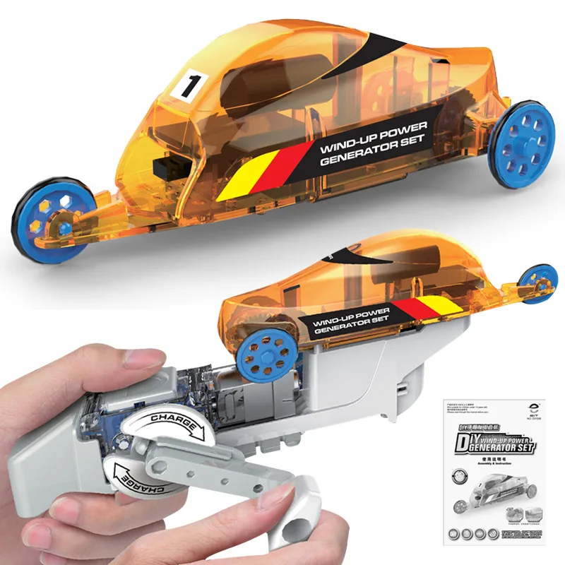 Kids DIY Educational toy Set WINDUP POWER GENERATOR racing car 