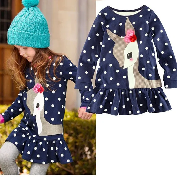 Best Selling Children Winter Dress Girls Long Sleeve Dress With Polka