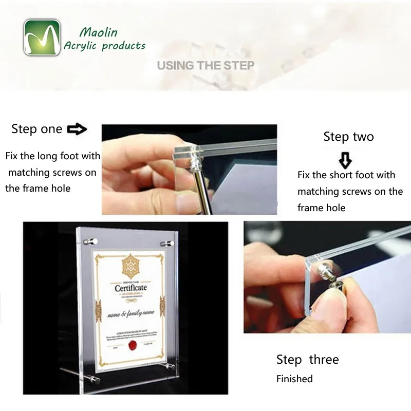 Horizontal Or Vertical Wholesale Clear Slanted Acrylic Photo Frame With Standoff Hardware Buy