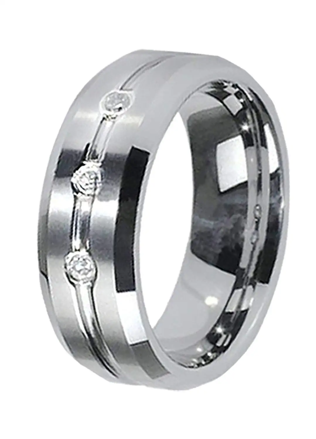 VAKKI 8mm Mens Abalone Shell and Blue Cubic Zirconia Inlay Tungsten Rings Black Wedding Bands Beveled Edge Size 7-12