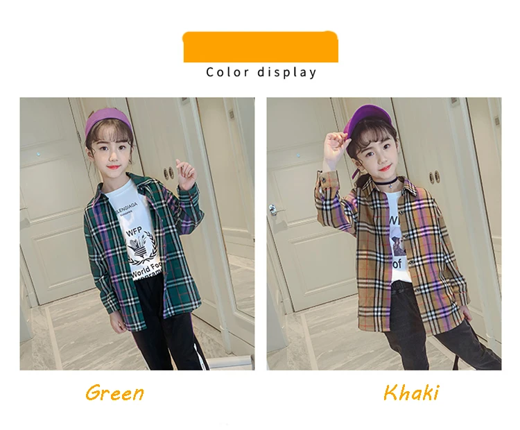 2019 hot sale spring all-match 100% cotton  8-15years girls plaid shirt/blouse children clothes