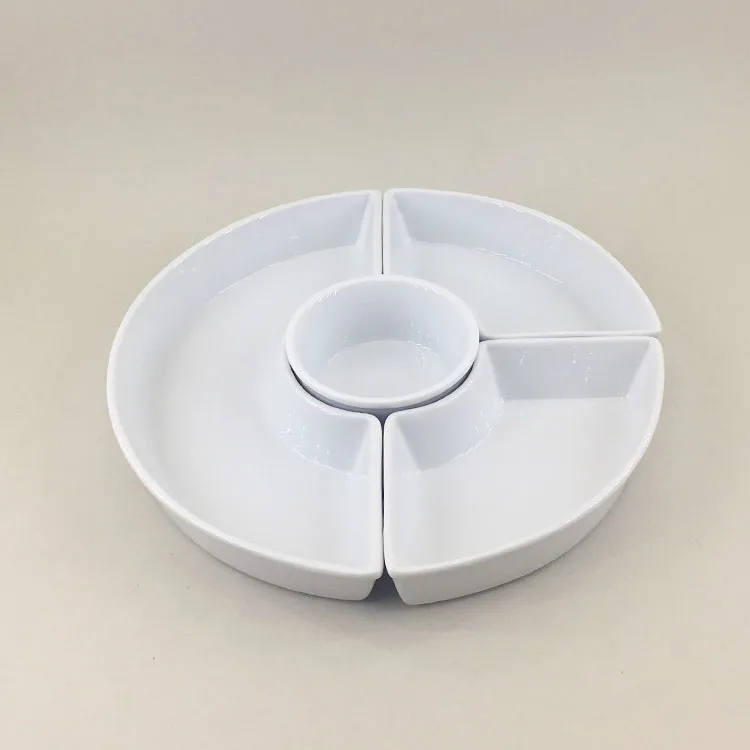 Tableware revolving divided white round shape ceramic tapas serving dishes dish set with lazy susan 