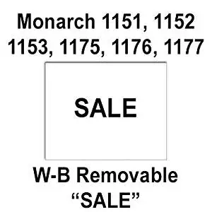 96,000 Monarch 1151 compatible "Sale" White Removable Labels to fit the Monarch 1151, 1152, 1153, 1175, 1176, 1177, 1180 & 1202 Price Guns. Full Case + includes 16 ink rollers.