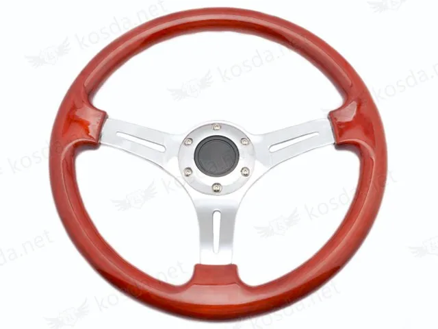 ABS Steering Wheel Wooden Pattern + Chrome Spoke 1