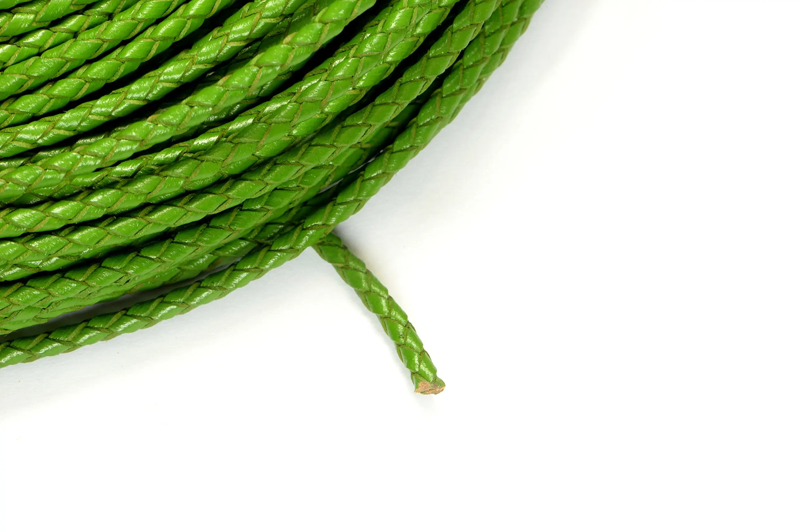 8ft (2.43m) (2.66 yards) 3mm Braided Leather Bolo Cord in Green, Round Genuine Leather Cord, Twisted Cord #SD-S7796