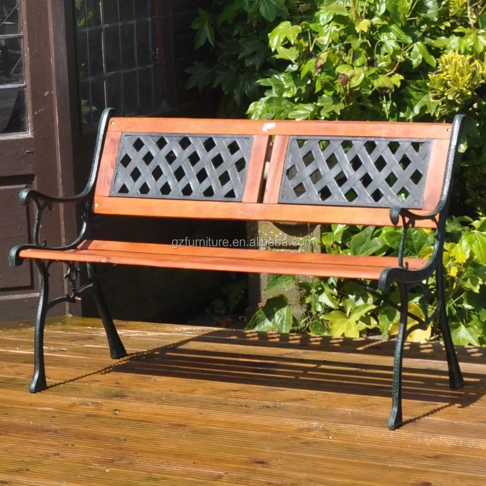 2 Seater Outdoor Garden Bench Patio Furniture Deck Park Yard Wooden Steel Seat Armchair Iron Cast Feet