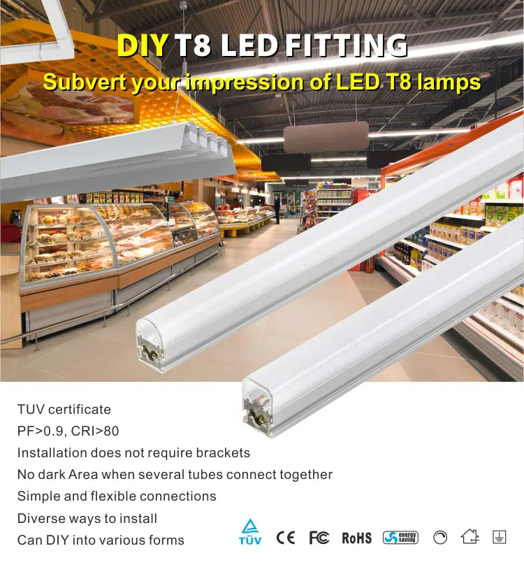 T8 Led High Lumen Led Line Light Integrated T8 Linear Led Shop Light