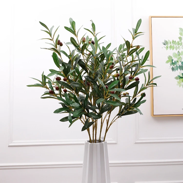 6 Branches Plastic Olive Leaves Stem Artificial Olive Branch With