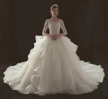 Beautiful Long Sleeve Wedding Gowns Organza Bridal Ball Gown Beautiful Long Sleeve Wedding Gowns Organza Bridal Ball Gown Dresses Beaded Lace Dress With