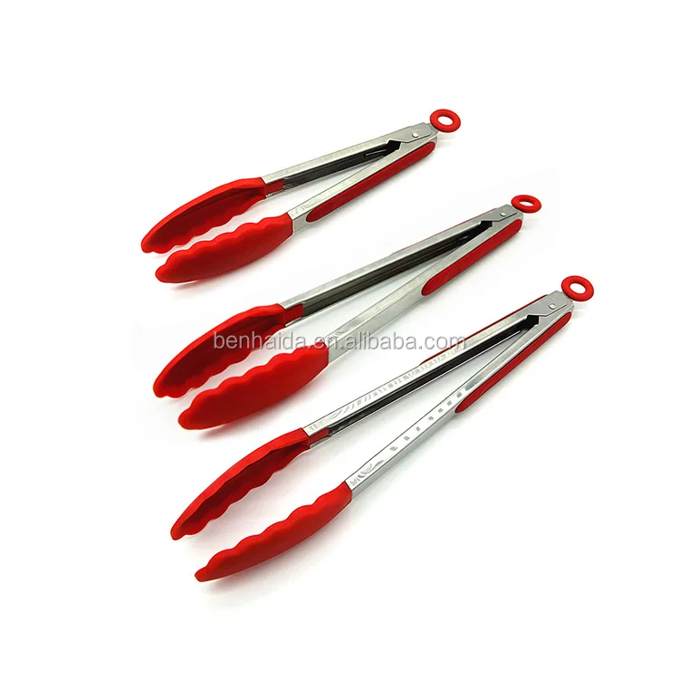 Stainless Steel Bbq Kitchen Tongs With Silicone Tips,Silicone Cooking