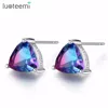LUOTEEMI Customized Colorful-blue Topaz Stud Earring plated 925 Sterling Silver Fine Jewelry For Women/Girl Engagement Party