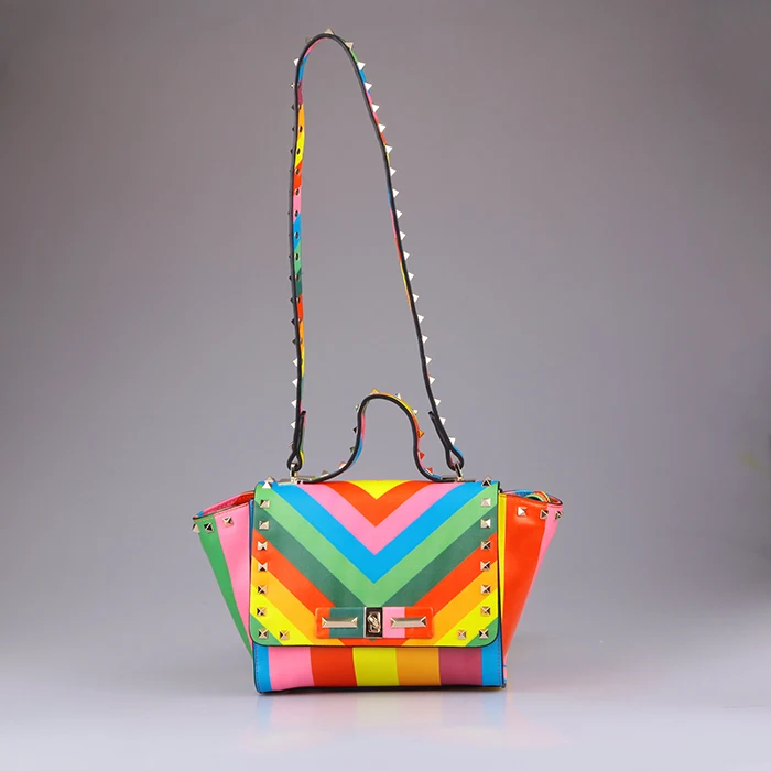 3759-Fashion beautiful rainbow high quality PU mini satchel bag wholesale China