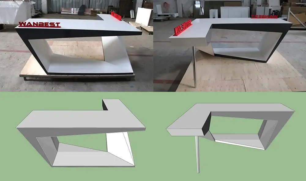 Modern Acrylic White Curved Office Executive Ceo Working Desk Home Computer Table and Chair