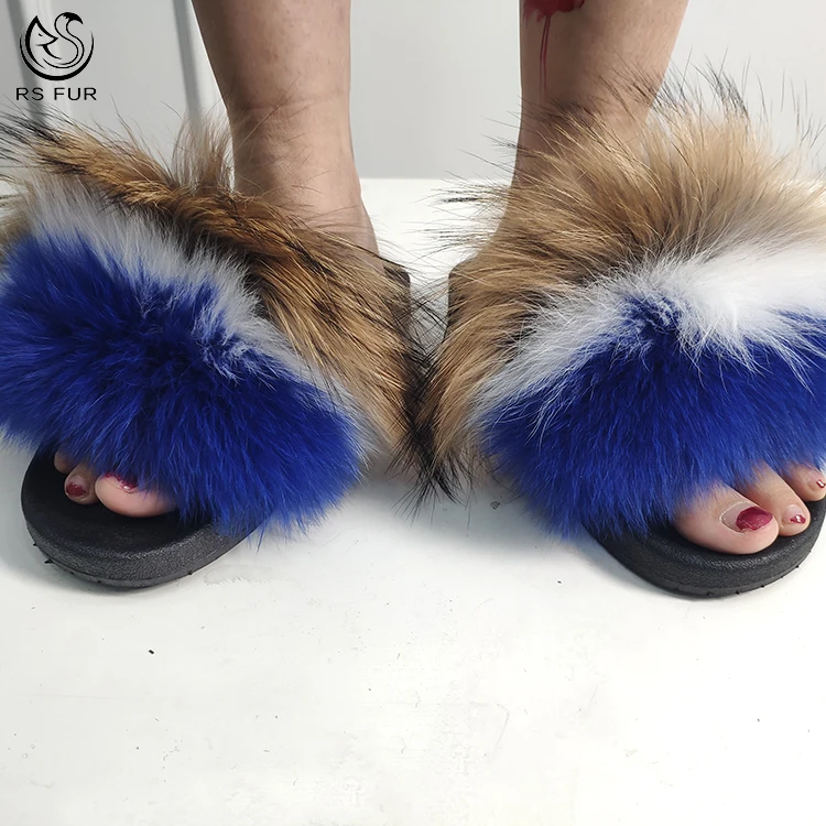 Wholesale Custom logo update style women fur slippers slides real pink fur  slippers sandals From m.
