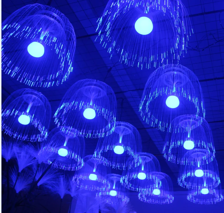 2020 new arrival RF remote control Color change park lighting rainproof fiber jellyfish hanging fiber jellyfish lamp