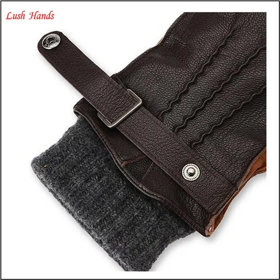 Men's deerskin leather gloves with kintted cuff