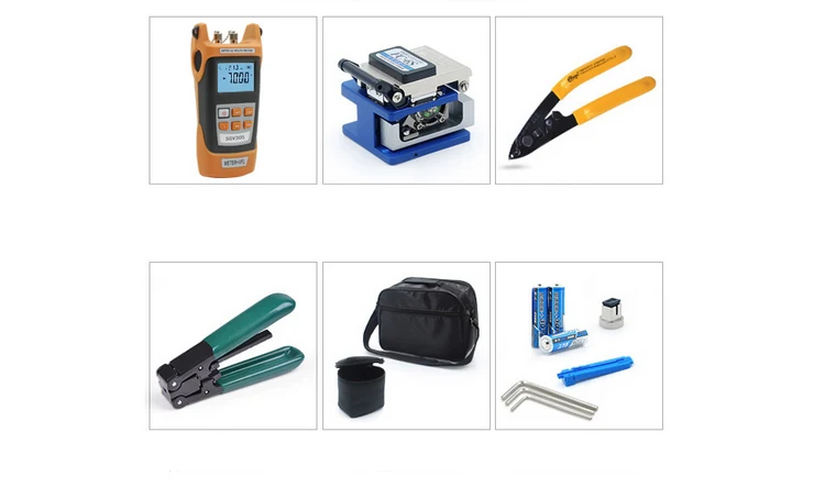 Fiber Optic FTTH Tool Kit with FC-6S Fiber Cleaver and Optical Power Meter 5km Visual Fault Locator 1mw Wire stripper