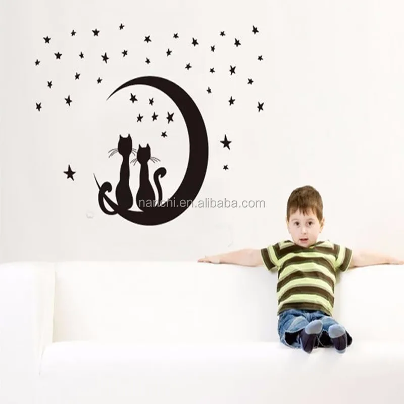 Couple De Dessin Anime De Chat Noir Assis Sur La Lune Stickers Muraux Pour Chambre Salon Enfants Chambres Sticker Mural Mariage Chambres Stickers Muraux Buy Couple De Dessins Animes De Chats