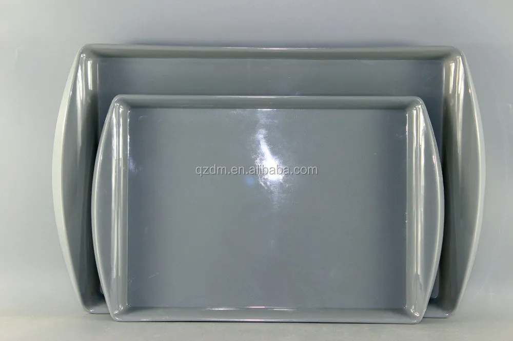 Solid Melamine Grey Melamine Beverage Tray With Handles