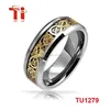Sale! Mens Tungsten Celtic Dragon Gold Plated Black Inlay Wedding Band Ring 8mm