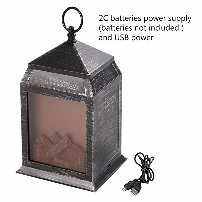 Decorative Black Fireplace Lantern And Battery Operated Hanging Sitting