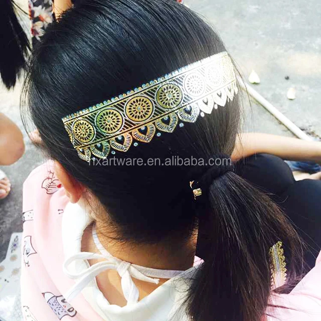 Beauty sticker temporary gold and silver metallic hair tattoo sticker custom tattoo
