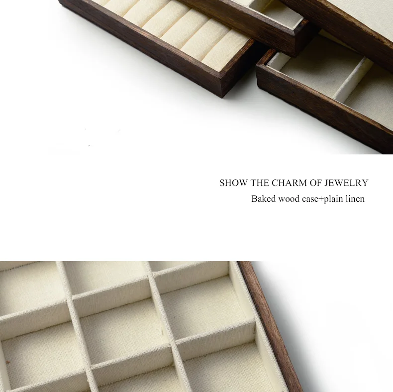 Fanxi Custom Vintage Shop Counter Decor Tray Linen Insert Ring Necklace Bracelet Original Wooden