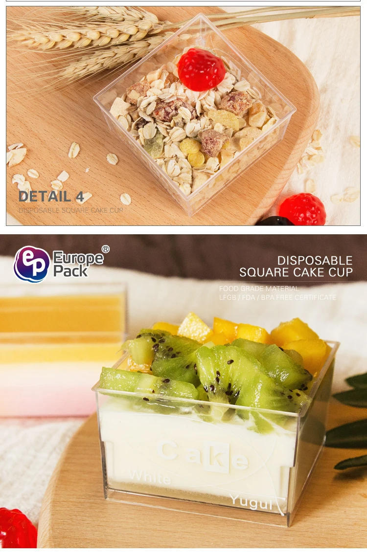 Popular disposable ps 140ml square acrylic dessert cups clear plastic