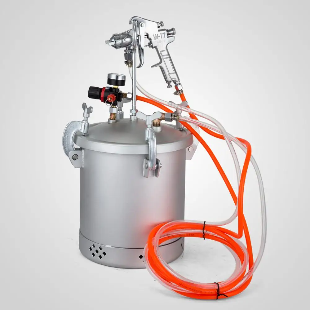 Heavy duty paint pressure pot tank with 2.5 gallons (10 liters) capacity. 