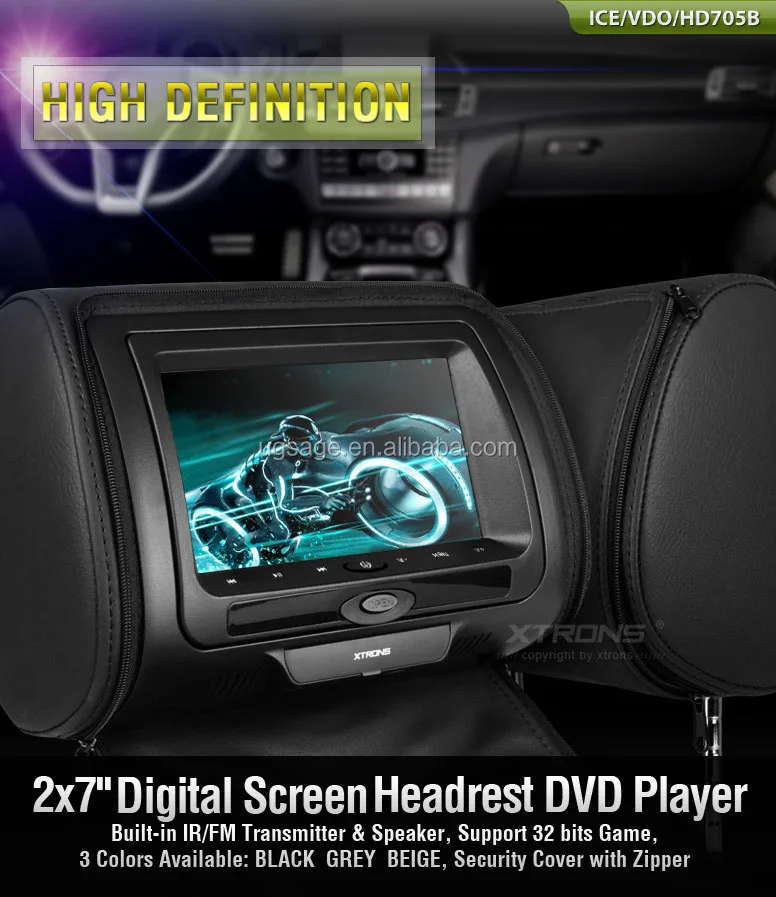 Xtrons Portable Car Headrest Dvd Player Monitor With Zippers/pillow