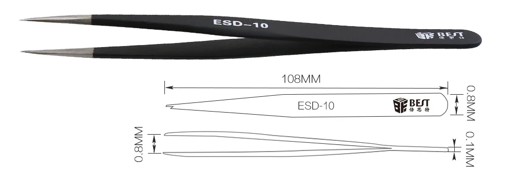 BEST ESD Pointed Precision Professional Anti-Static Electric Tweezers For Computer Repair Tools