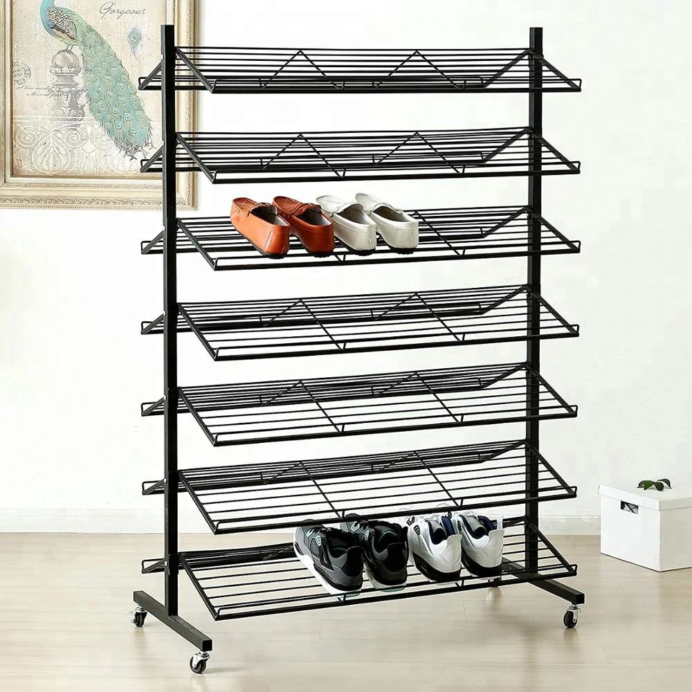 7 Tier Double Sided Commercial Rolling Black Metal Retail Shoe Display Rack 70 Pairs Capacity Buy Shoe Display Rack Metal Wire Rack Wire Storage Rack Product On Alibaba Com