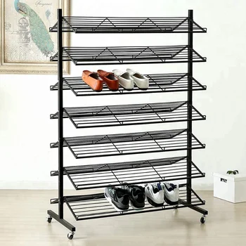 7 Tier Double Sided Commercial Rolling Black Metal Retail Shoe Display Rack 70 Pairs Capacity Buy Shoe Display Rack Metal Wire Rack Wire Storage Rack Product On Alibaba Com