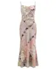 New Arrival Women Spaghetti Strap Print Stain Maxi Summer Dress