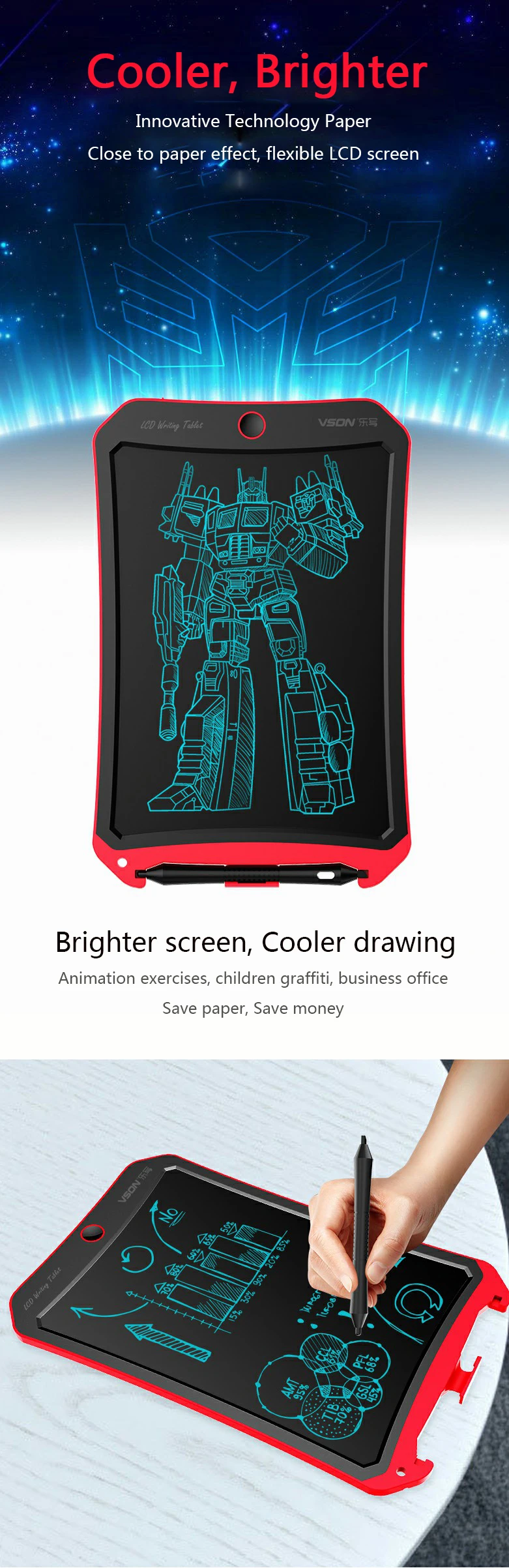 Transformer design lcd writing board writing tablet ewriter for children