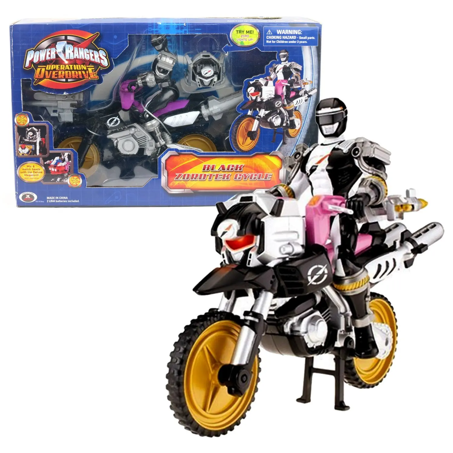 Bandai Year 2007 Power Rangers Operation Overdrive Series 8 Inch Long Action Figure Vehicle - BLACK ZORDTEK CYCLE with Black Power Ranger and Light-Up Zord Head