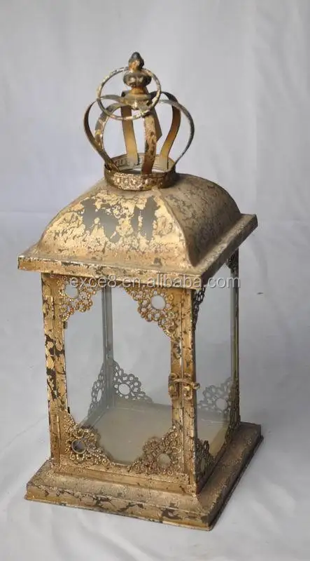 French Vintage Decorative Gold Metal Garden Candle Lantern 