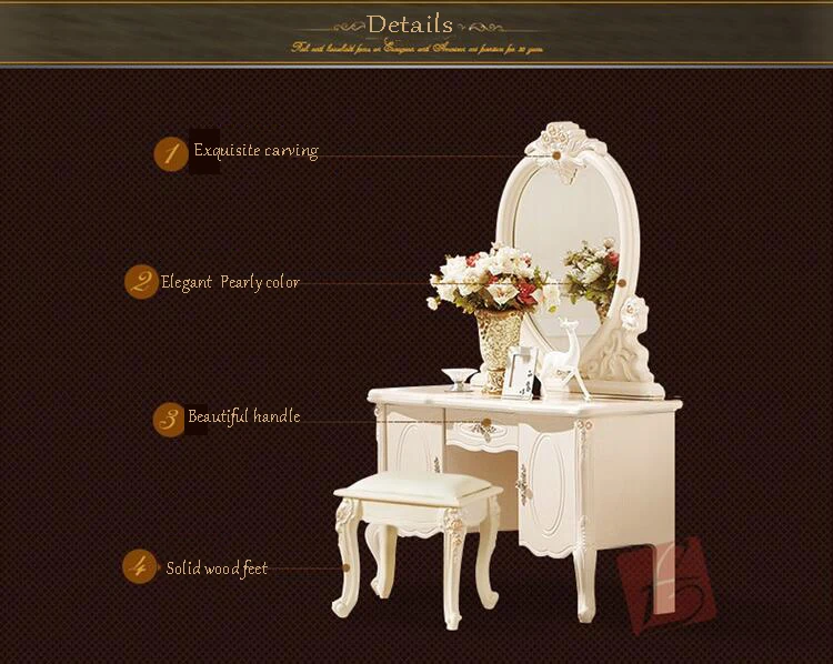 European mirror table antique bedroom dresser French furniture french dressing table pfy10049