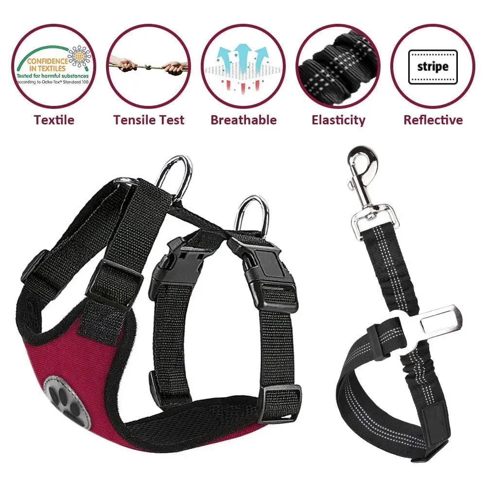 Nasus Dog Car Harness Seat Belt Vest Harness, Multifunction Adjustable Double Breathable Mesh Fabric Car Vehicle Connector Belt Dogs Travel Walking Trip