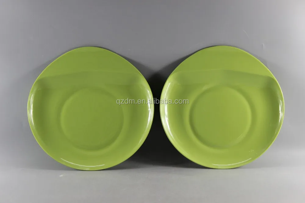 Green Melamine Plastic Chip And Dip Plate With Handle