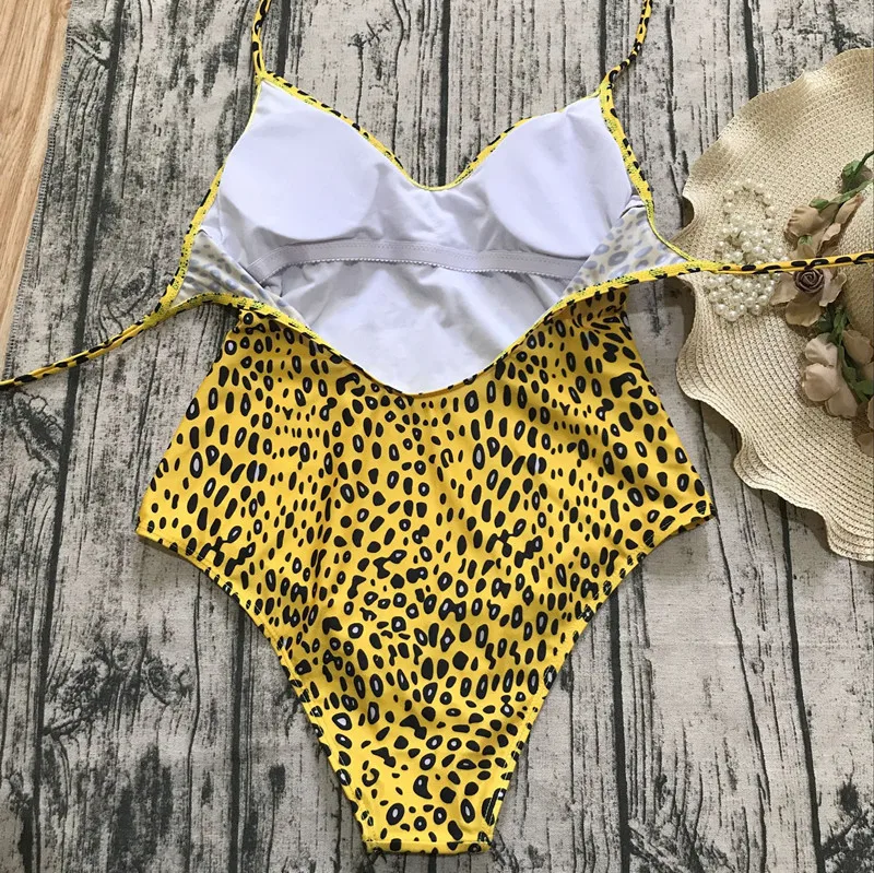 One-piece Leopard Lace-up Sexy Woman Swimwear&beachwear Bikini Sets ...