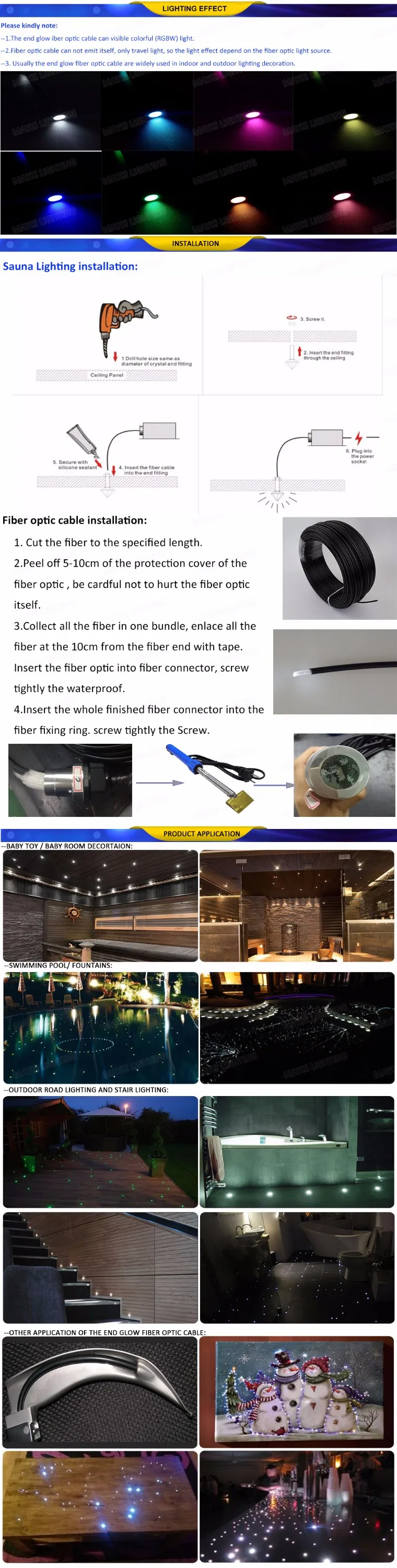 2mm solid core end light fiber optical cable 100m price for swimming pool led lighting using 